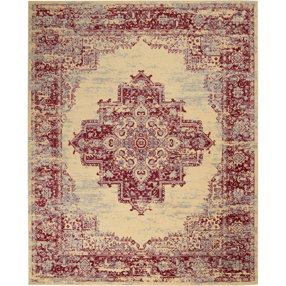 Nourison Grafix Cream/Red 8 ft. x 10 ft. Persian Medallion Transitional ...