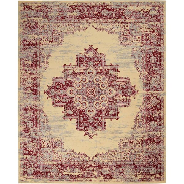 Nourison Grafix Cream/Red 8 ft. x 10 ft. Persian Medallion Transitional Area Rug