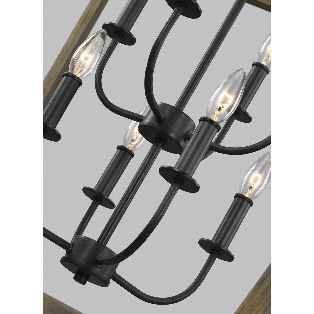Gannet 8-Light Foyer Pendant in Weathered Oak and Antique Iron