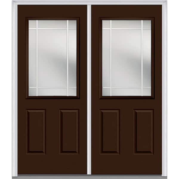 MMI Door 72 in. x 80 in. Prairie Internal Muntins Left-Hand Inswing 1/2-Lite Clear 2-Panel Painted Steel Prehung Front Door