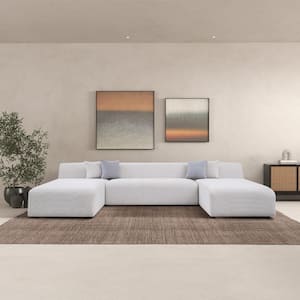 Apex 140.2 in. Armless 3-Piece Chenille Modern U-Shaped Sectional Sofa in Cream White