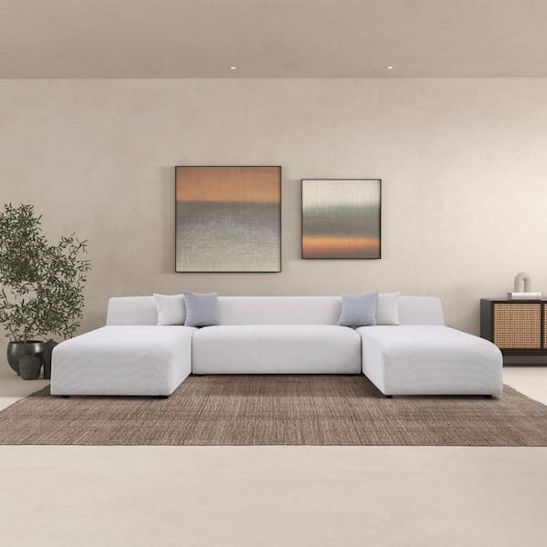 Ashcroft Furniture Co Apex 140.2 in. Armless 3-Piece Chenille Modern U-Shaped Sectional Sofa in Cream White