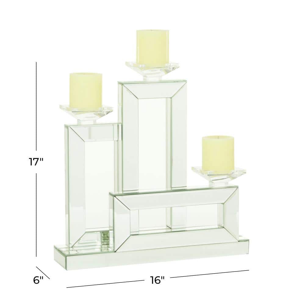 Silver Mirrored Wood 3-Holder Candelabra