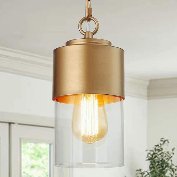 Uolfin Gold Cylinder Pendant Light, Round Pendant Light Fixture Home Depot