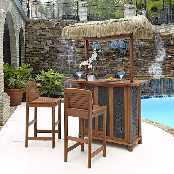 HOMESTYLES Bali Hai Outdoor Patio Tiki Bar and 2-Stools