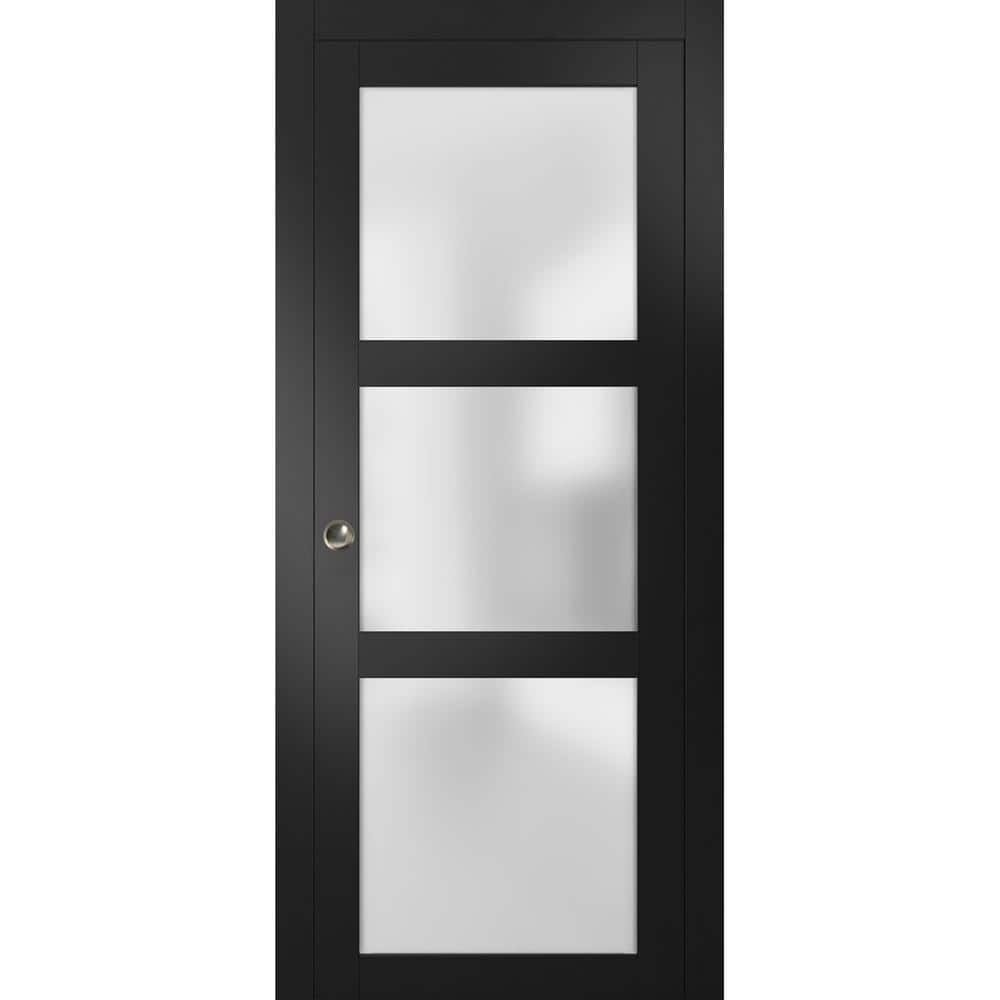 Assemble Required 2552 42 in. x 96 in. 3-Panel Black Finished Pine Wood Sliding Door with Pocket Hardware price history on PriceWatchPro