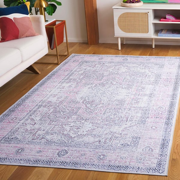 Arizona Pink/Beige 9 ft. x 12 ft. Distressed Border Ornate Machine Washable Area Rug