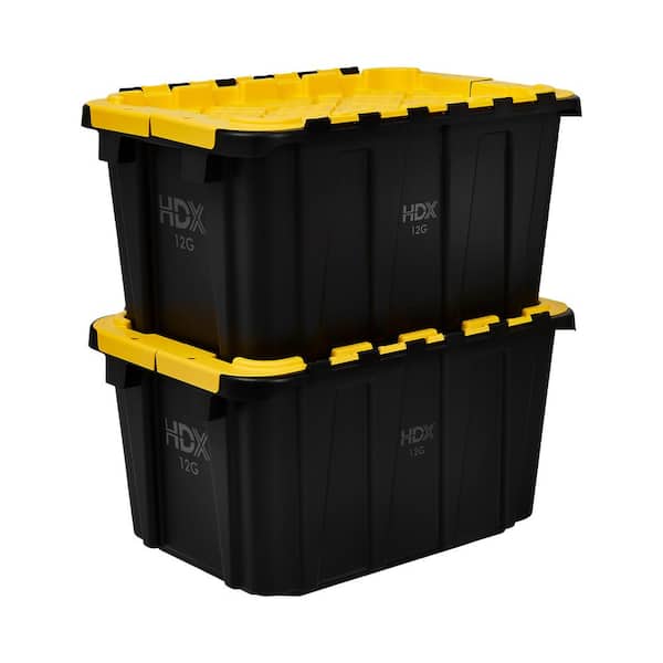 HDX 12 Gal. Tough Storage Flip Top Tote in Black with Yellow Lid