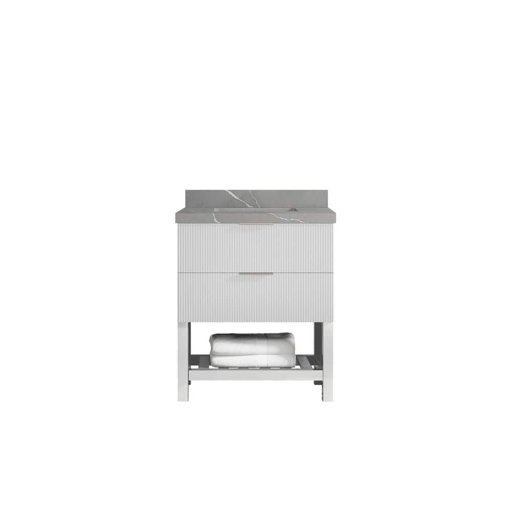 Catalina 30 in. W x 22 in. D x 36 in. H Single Sink Bath Vanity in White with 2 in. Piatra Gray qt. Top price history on PriceWatchPro