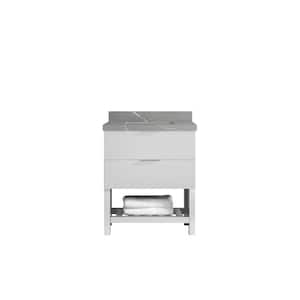 Catalina 30 in. W x 22 in. D x 36 in. H Single Sink Bath Vanity in White with 2 in. Piatra Gray qt. Top
