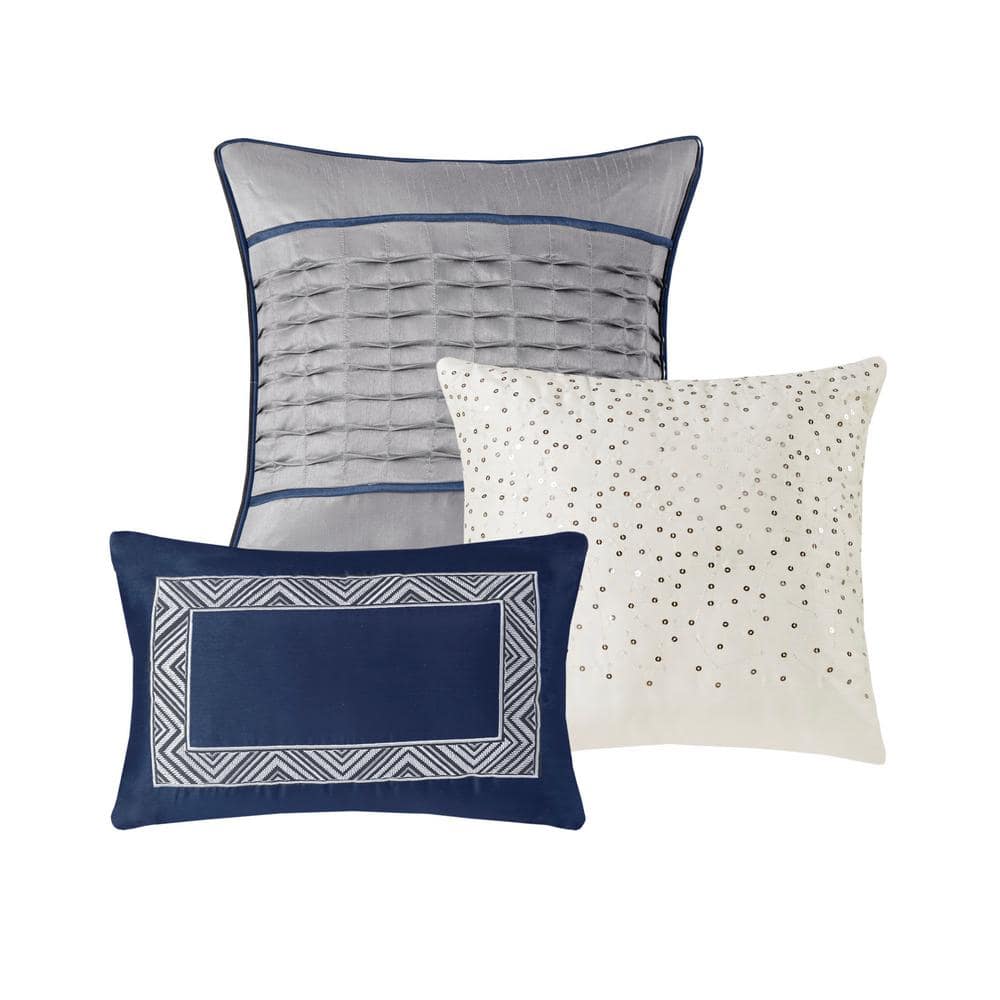 Navy and Gray Jacquard King Comforter Set with Decorative Pillows