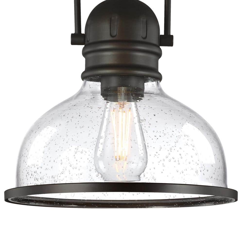 Vintage Black-Bronze Pendant Light with Clear Seeded Glass Shade
