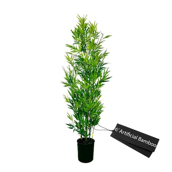 CYPRESS & ALABASTER 6 ft. Realistic Artificial Bamboo Plant in Home Basics Starter Pot for Home Decor or Office
