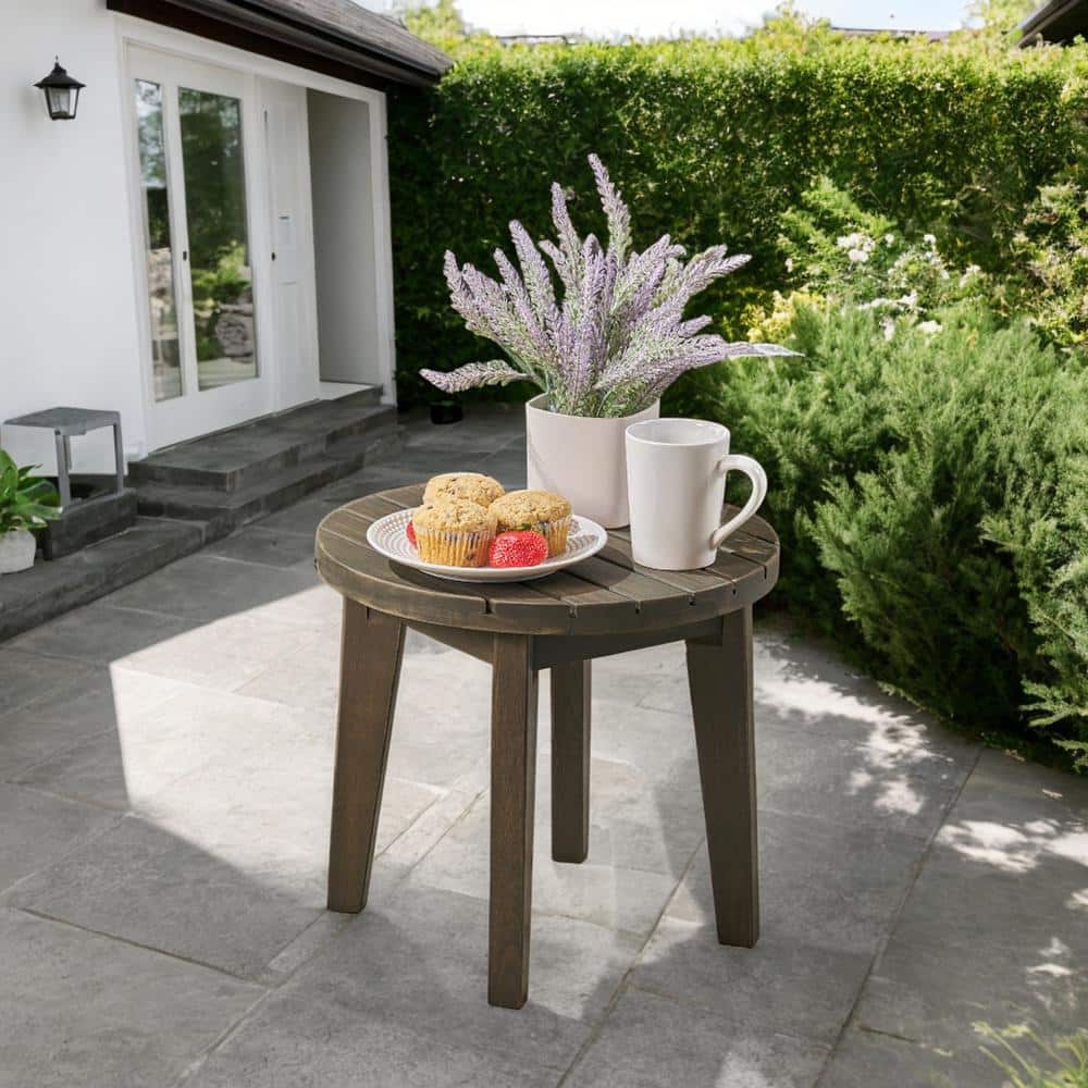 Outdoor 16 in. Acacia Wood Side Table, Gray Finish