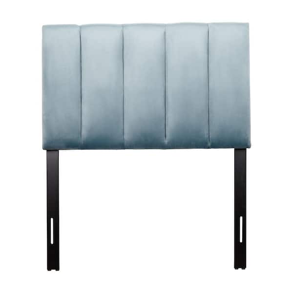 CorLiving Helena Adjustable Light Blue Twin Upholstered Headboard with Channel Tufting