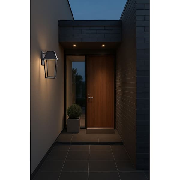 Colt 15.5 in. Matte Black Outdoor Hardwired Wall Lantern Sconce with Integrated LED