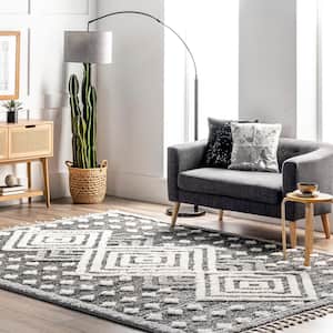 Saveah Grey 8 ft. 10 in. x 12 ft. High Low Soft Shaggy Moroccan Diamond Tassel Indoor Area Rug