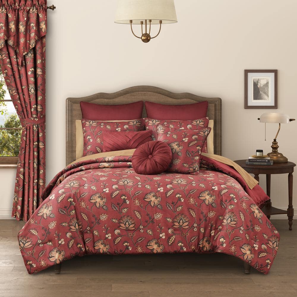 Bari Red Polyester King/Cal King 3-Pieces Comforter Set