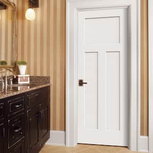 28 in. x 80 in. 3 Panel Craftsman Primed Right-Hand Smooth Solid Core Molded Composite MDF Single Prehung Interior Door