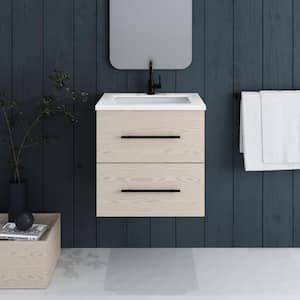 Napa 24 W x 22 D x 21-3/8 H Single Sink Bathroom Vanity Wall Mounted in Natural Oak with White Quartz Countertop