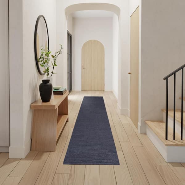 Natural Jute Navy 2 ft. x 8 ft. All-Over Design Contemporary Runner Area Rug