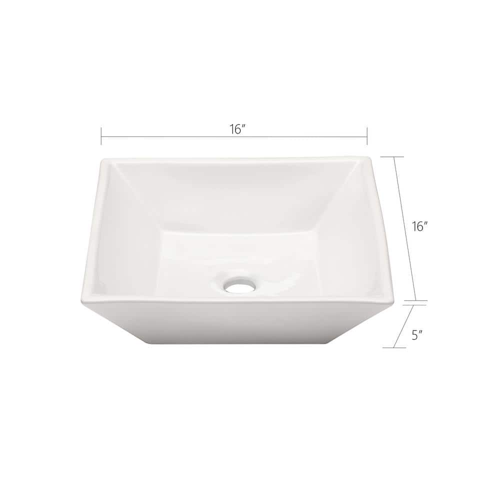 White Ceramic Square Above-Counter Vessel Sink with Reno-Gloss Finish
