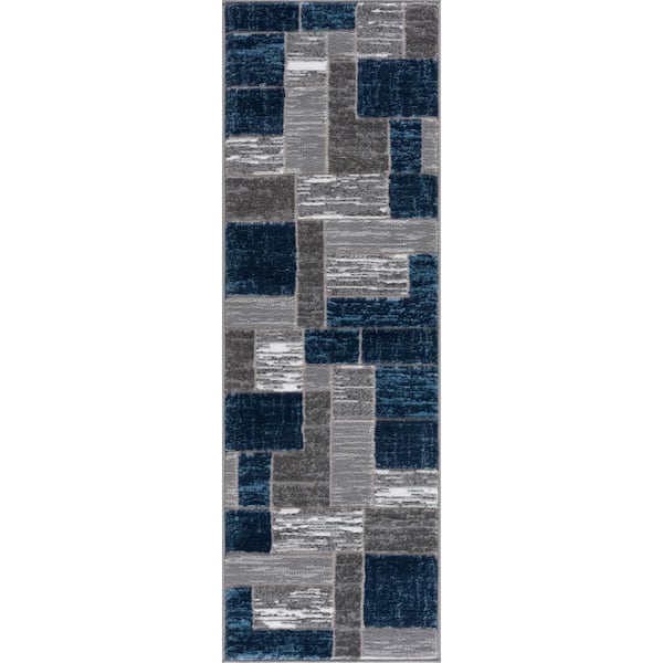 L'Baiet Verena Blue Geometric 2 ft. x 3 ft. Scatter Area Rug