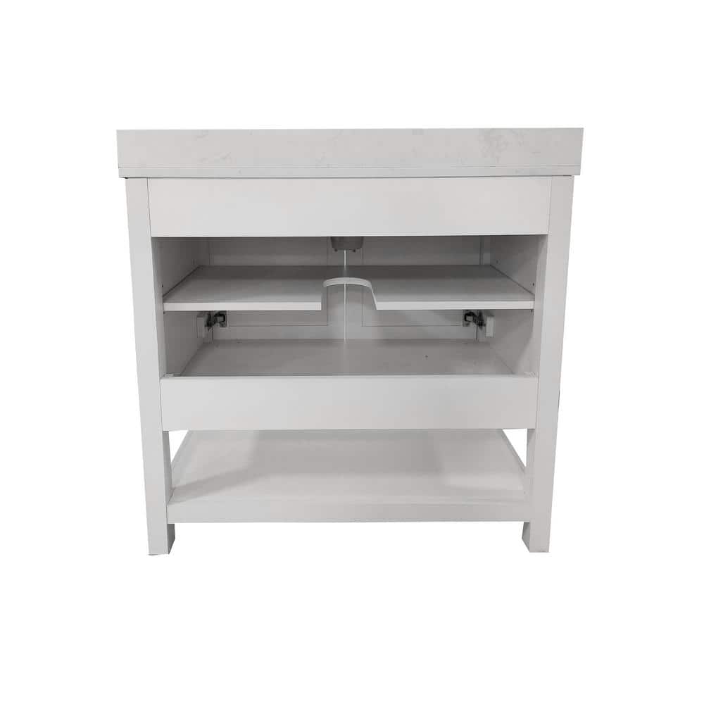 Vivien 36" White Bathroom Vanity with Carrara Marble Countertop
