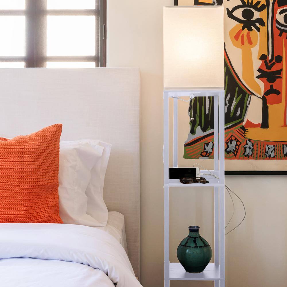 Orchid White Adjustable 3-Shelf Floor Lamp with USB Port