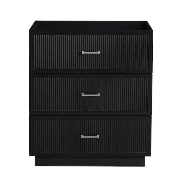 FUNKOL 29 in. D x 17.9 in. W x 33.5 in. H MDF Wall Mounted Bath Vanity Cabinet without Top in Black with 3-Drawers