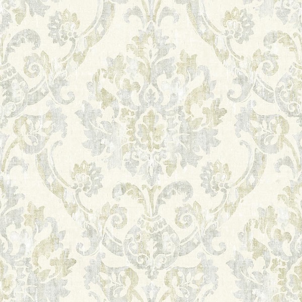 Chesapeake 8 in. x 10 in. Shasta Grey Damask Wallpaper Sample 3117 ...