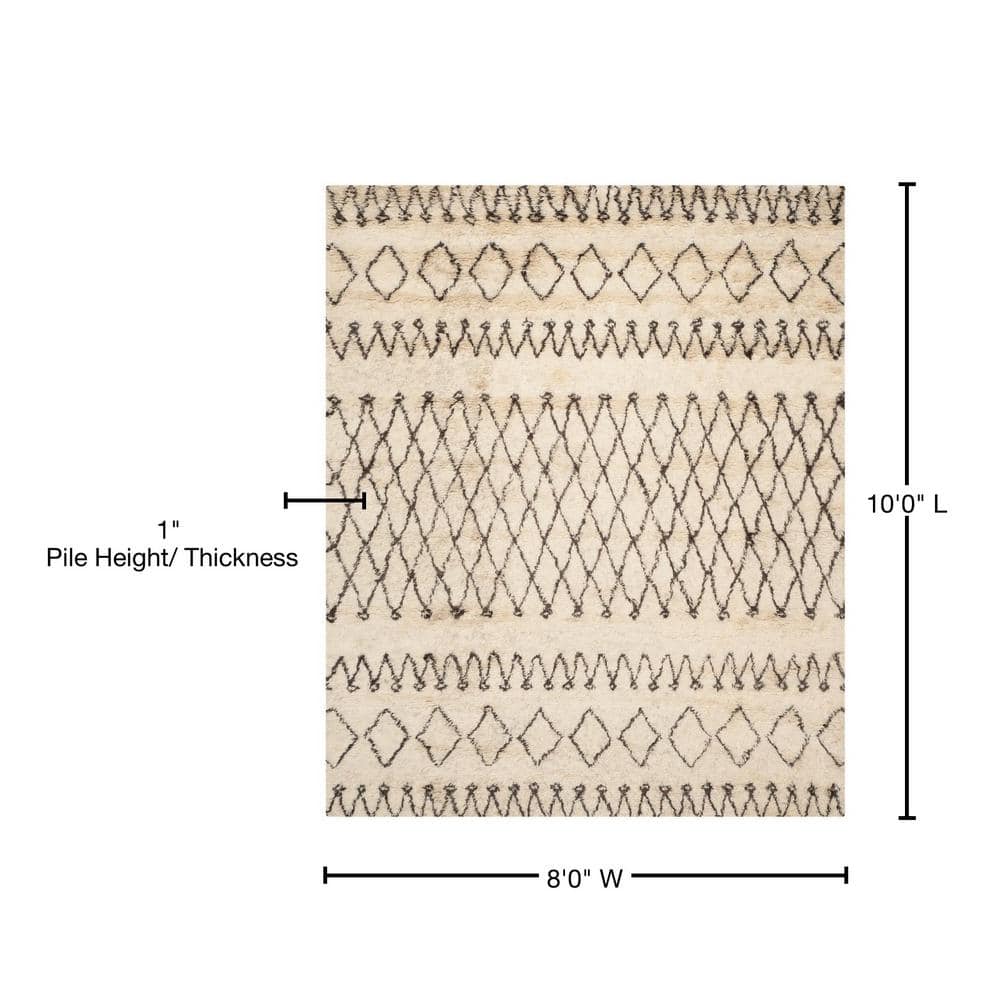 Ivory and Dark Brown Hand-Tufted Wool Shag Rug, 8' x 10'