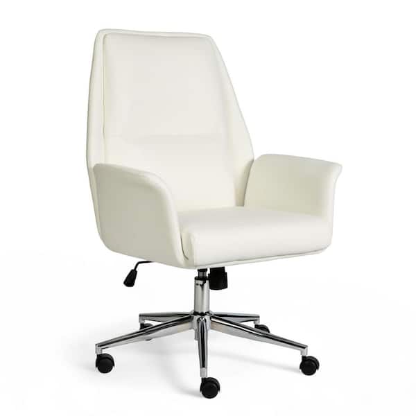 Maxine Leather Fixed Seat Ergonomic Executive Swivel Office Chair in White with Arms