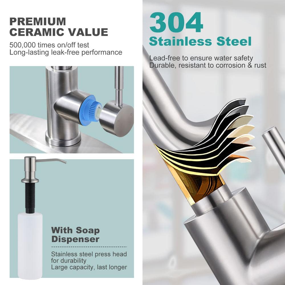 Brushed Nickel Single Handle Pull Down Kitchen Faucet with Spray