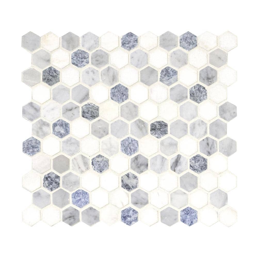 Azula Hexagon Blue and Gray Marble Mosaic Tile