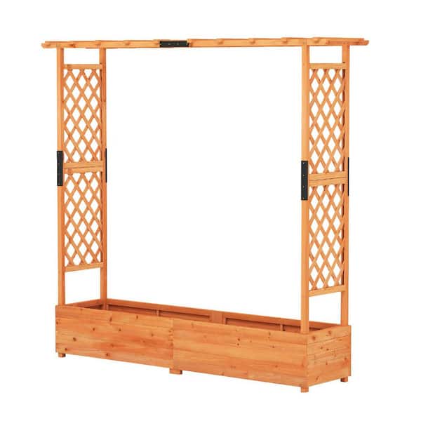68 1/2 in. x 16 in. x 12 in. Fir Wood Raised Garden Bed with Trellis Hanging Roof