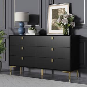 6-Drawer Black Wooden Chest of Drawers Dresser Modern Style Storage Cabinet (55.1 in. W x 31.1 in. H x 15.7 in. D)