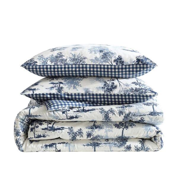 Eddie Bauer Vintage Forest Toile 2-Piece Blue Cotton Twin