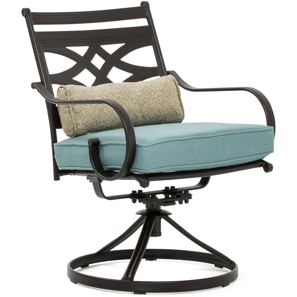 Montclair Ocean Blue & Brown 5-Piece Outdoor Dining Set with Swivel Rockers