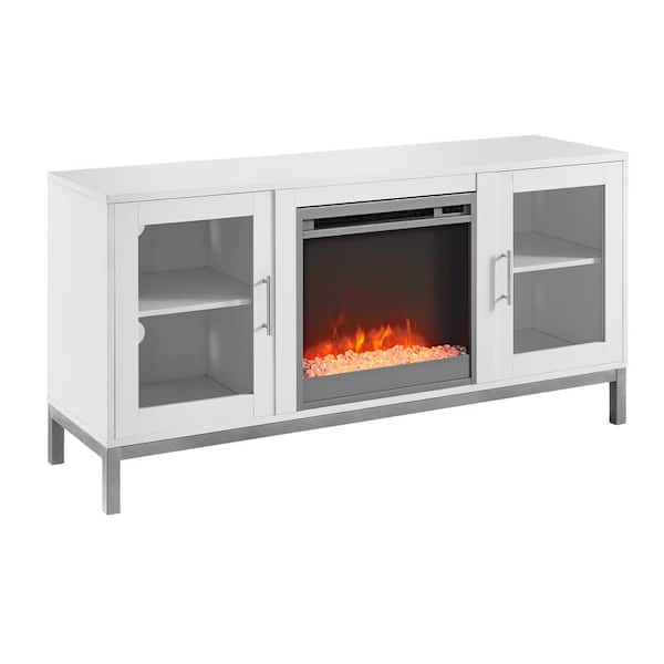 Walker Edison Furniture Company 52 In, Tv Stand With Fireplace White Contemporary