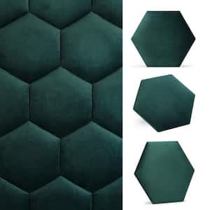 Luxury Velvet 2-Piece 3D Textile Hexagon Wall Panels, Green