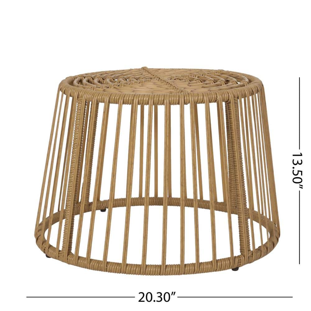 Light Brown Wicker Chair and Round Side Table Set with Weatherproof Cushion