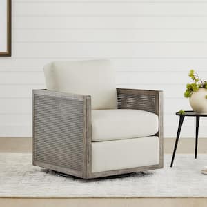 Triton Cream Swivel Accent Arm Chair with Gray Cane Panel