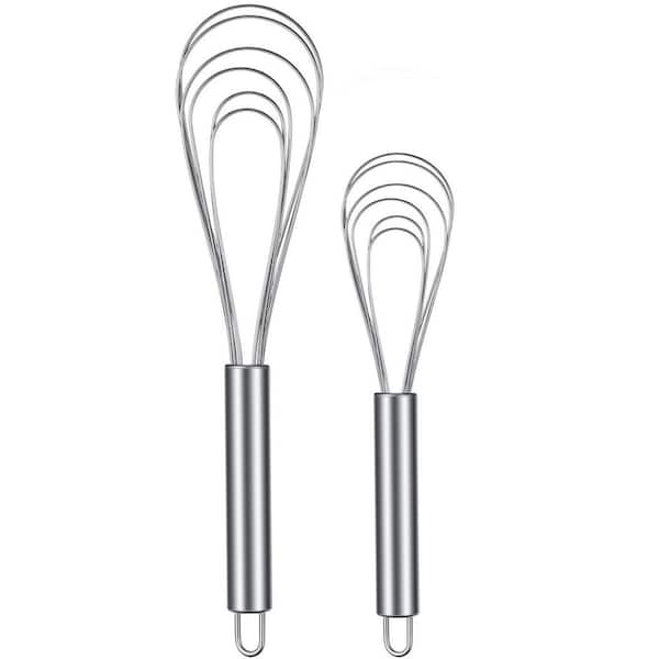 Stainless Steel Flat Wire Whisk Set Non-Slip Handle for Sauce Mixing Beating Stirring Kitchen Cooking 2 Pieces