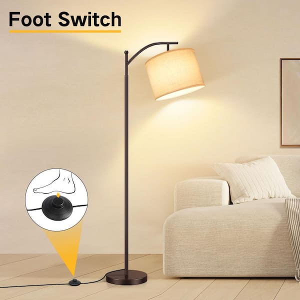 BICIK 63 in. Brown 1-Light Arched Floor Lamp for Bedroom with