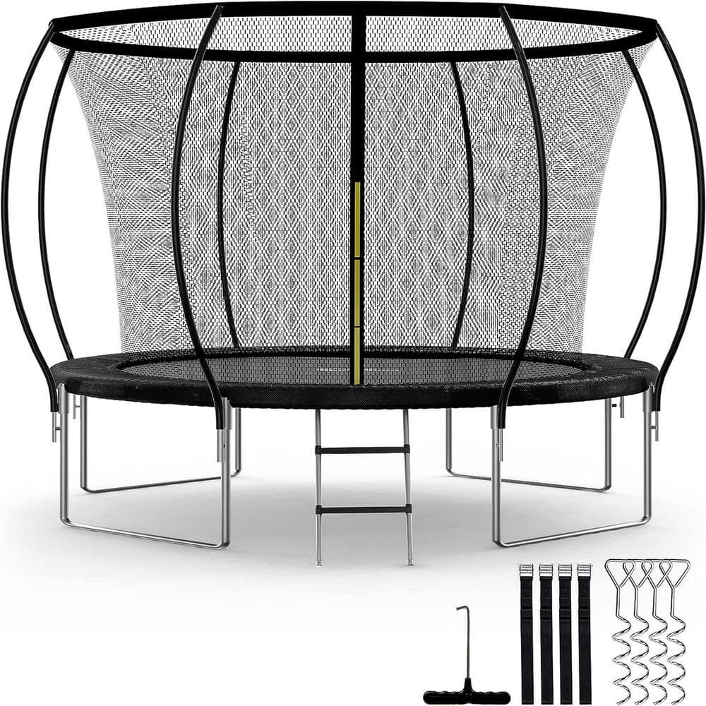 SUNRINX 12 ft. Black Round Trampoline with Safety Enclosure