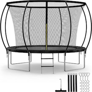 12 ft. Black Round Trampoline with Safety Enclosure