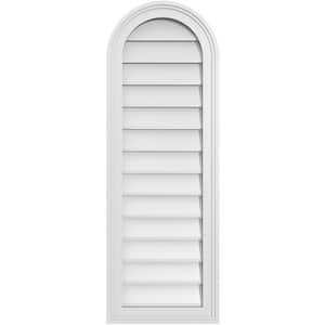 14 in. x 40 in. Round Top Surface Mount PVC Gable Vent: Decorative with Brickmould Frame
