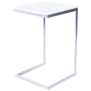 Lawler 16 in. W Silver/White C-Shape Marble & Metal Side Table