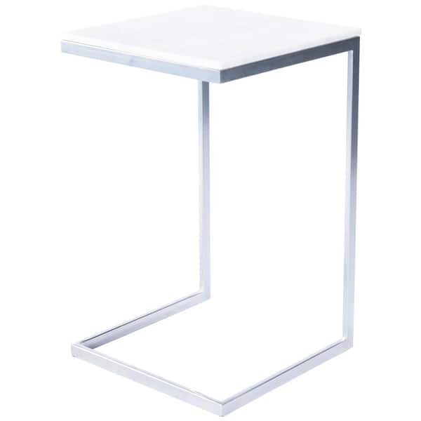 Butler Specialty Company Lawler 16 in. W Silver/White C-Shape Marble & Metal Side Table